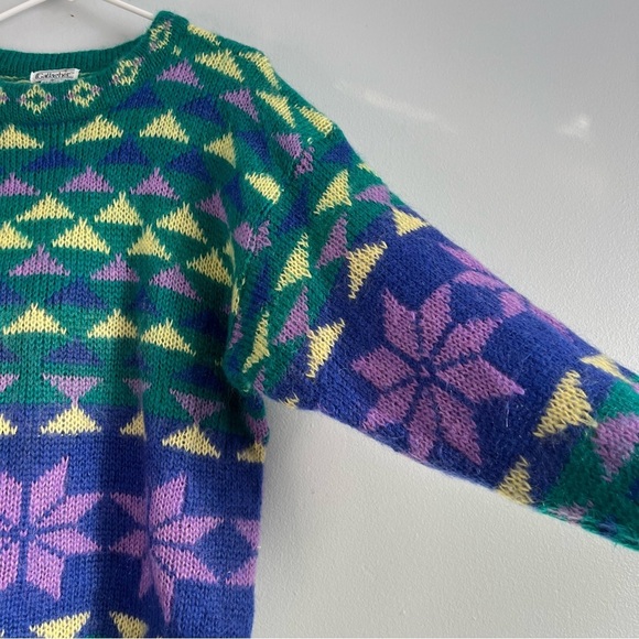 Vintage Gallagher Mohair Blend Sweater Snowflake Multicolor Sz XL Boho Relaxed - Picture 4 of 9